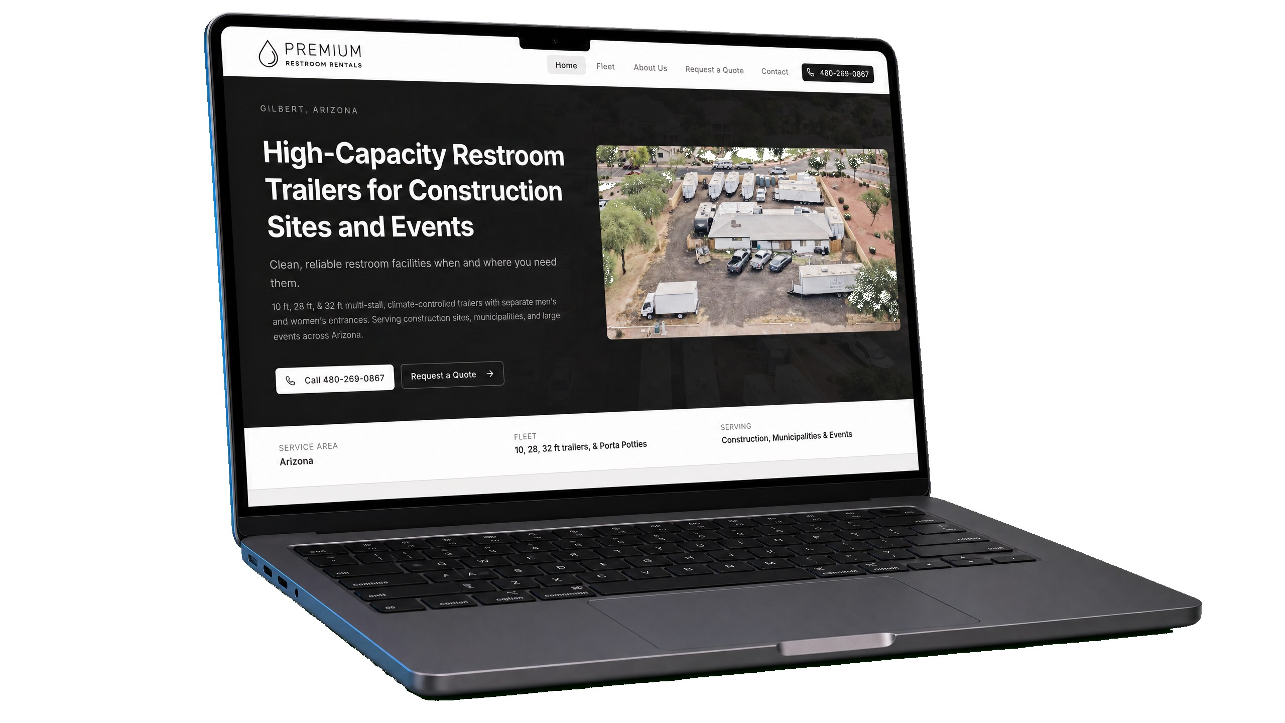 Premium Restrooms website on laptop