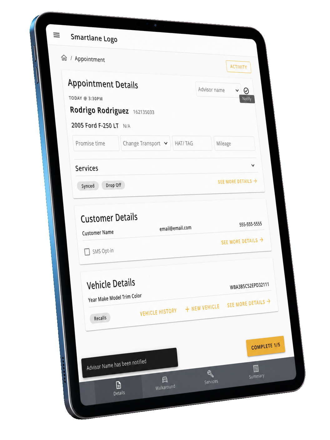 Smartlane tablet app